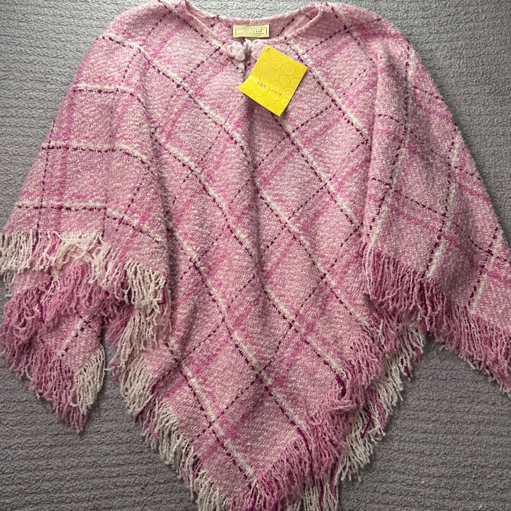 Boyne Valley Weavers Pink Plaid Poncho Wool Alpaca OS Plus Vintage Irish 2005